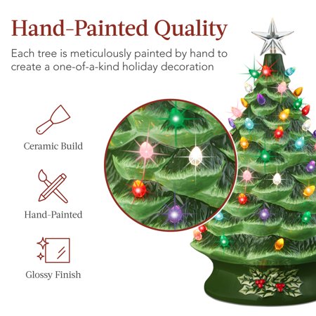 Best Choice Products 24in X-Large Pre-Lit Ceramic Christmas Tree Decor w/ 74 Multicolor Bulbs, LED Light - Green - F4 - 1665
