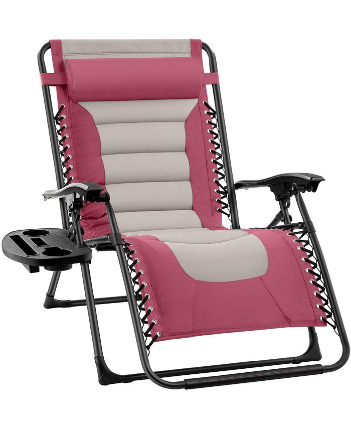Oversized Padded Zero Gravity Chair, Folding Outdoor Patio Recliner w/ Side Tray - Brown - 324