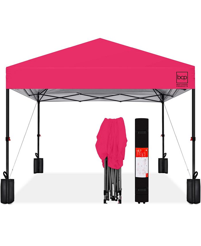 10x10ft Easy Setup Pop Up Canopy w/ 1-Button Setup, Wheeled Case, 4 Weight Bags - Pink - 340