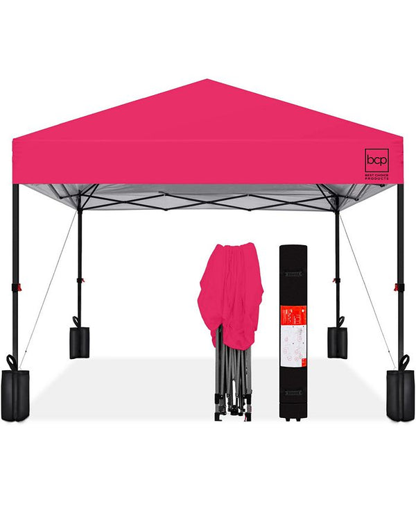 10x10ft Easy Setup Pop Up Canopy w/ 1-Button Setup, Wheeled Case, 4 Weight Bags - Pink - 340