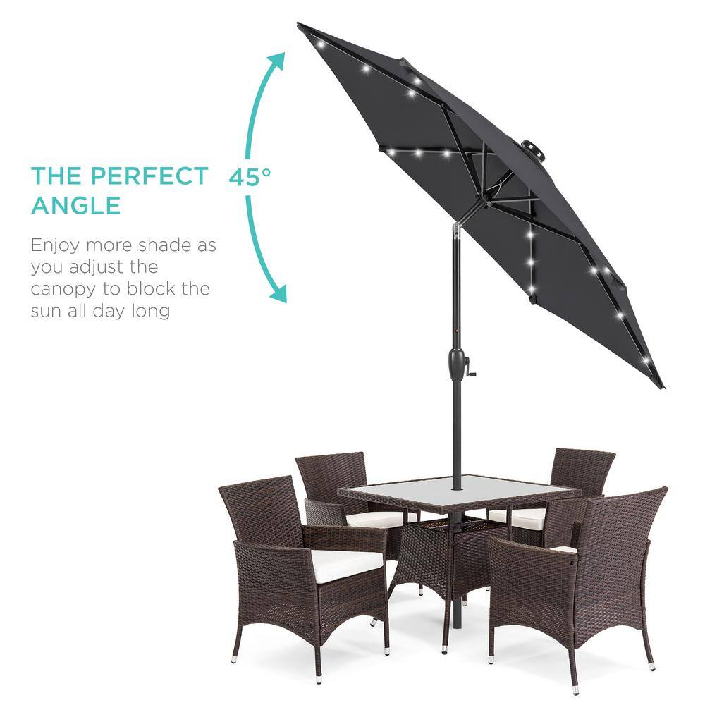7.5 ft. Outdoor Market Solar Tilt Patio Umbrella w/LED Lights in Gray - L8 - 471