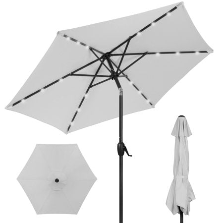 7.5ft Outdoor Solar Patio Umbrella for Deck Pool W/ Tilt Crank LED Lights - Fog Grey - 249