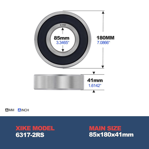 XiKe 1pcs 6317-2RS Deep Groove Ball Bearings with Rubber Seals on Both Sides,ID85 x OD180 x Width 41mm,Used for Low-Power Electric Motors,Automobile and Tractor Gearboxes,General Machines,Tools, Etc -J14-0672