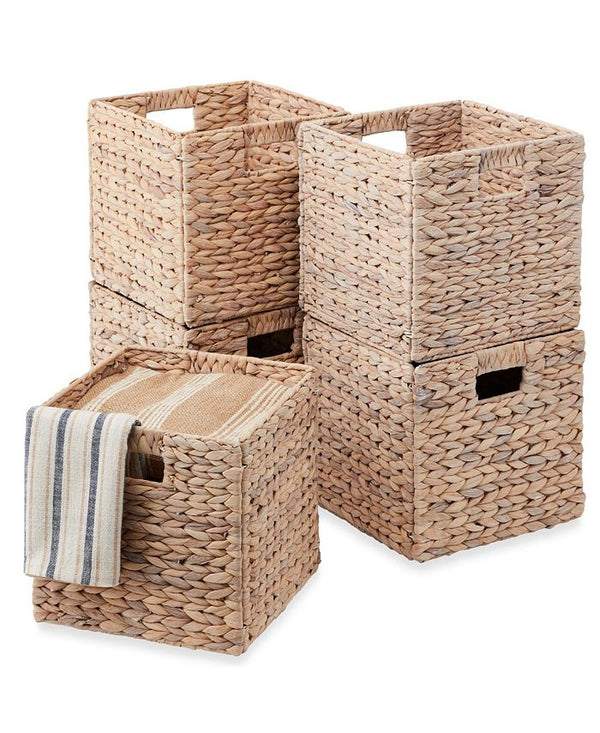Best Choice Products 10.5x10.5in Hyacinth Storage Baskets, Set of 5 Multipurpose Collapsible Organizers - White - No Size -E3-1957