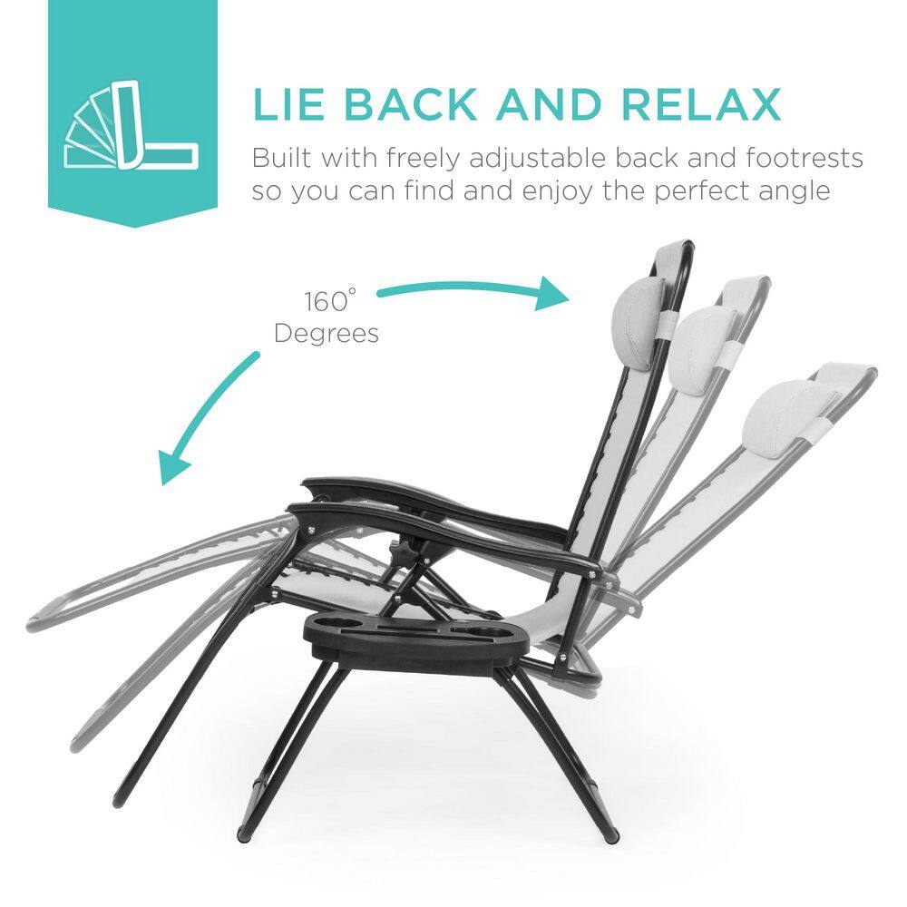 Ice Gray Metal Zero Gravity Reclining Lawn Chair with Cup Holders (2-Pack) -M8 - 1960 -M9-0044