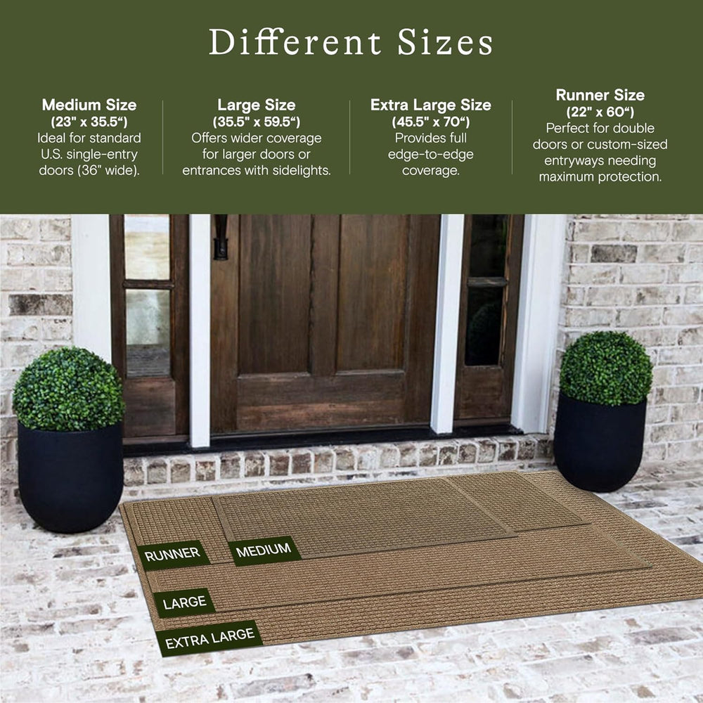WaterHog Squares Front Door Mat Indoor Outdoor Entrance, Absorbent All-Weather Doormat with Non-Slip Rubber Backing, Dirt & Moisture Trapper, Low Profile, Easy Clean, Made in USA, 22"x60" Camel - J11 - 614
