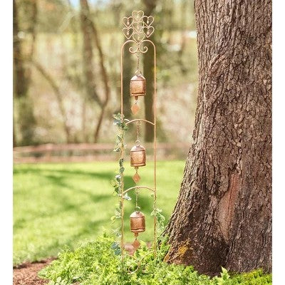 Wind & Weather Three-Bell Wind Chime Metal Garden Stake With Weathered Bronze-Colored Finish - A10 - 1535