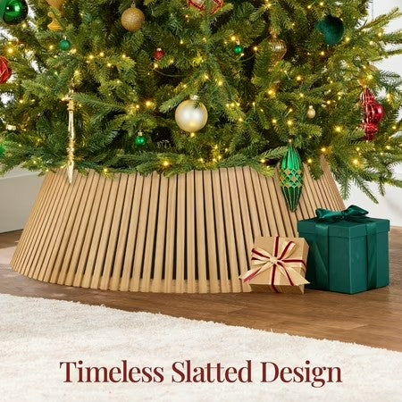 Best Choice Products 42in Wood Slatted Christmas Tree Collar - Natural - G2 - 1958