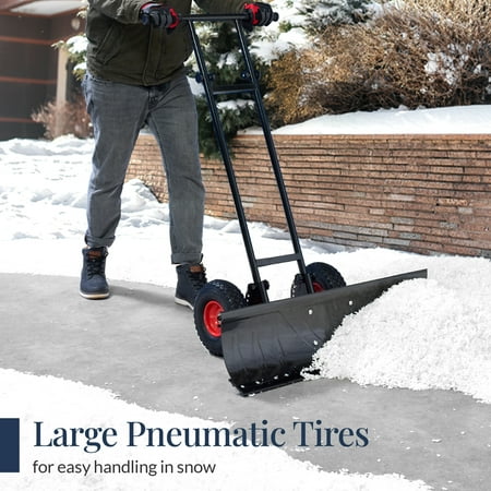 Best Choice Products 36in Galvanized Blade Hand Snow Pusher w/ 2 Wheels, Adjustable Handle, Blade Angle - Black - B13 - 1495