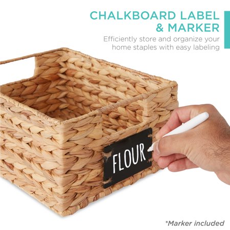 Best Choice Products Set of 4 12in Woven Water Hyacinth Pantry Baskets w/ Chalkboard Label, Chalk Marker - Natural -E3-1947