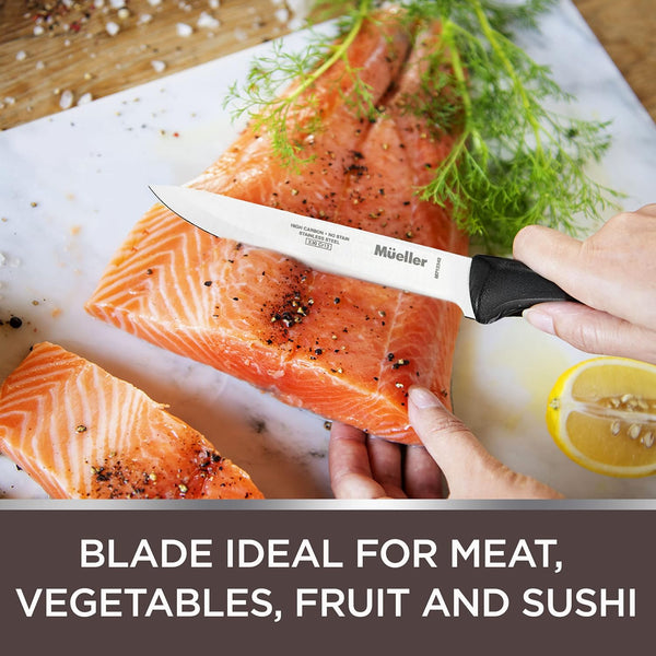 Mueller 6-inch High Carbon Stainless Steel Deba Knife, Double Bevel Blade with Comfort Handle - B13 - 1340