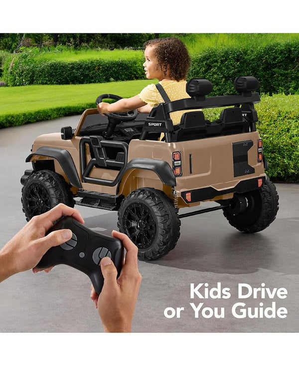 Best Choice Products Kids 24V 2-Seater Electric Ride-On Car Truck w/ Parent Control, Bluetooth, LED Lights - Tan/Beige - D4 - 1417