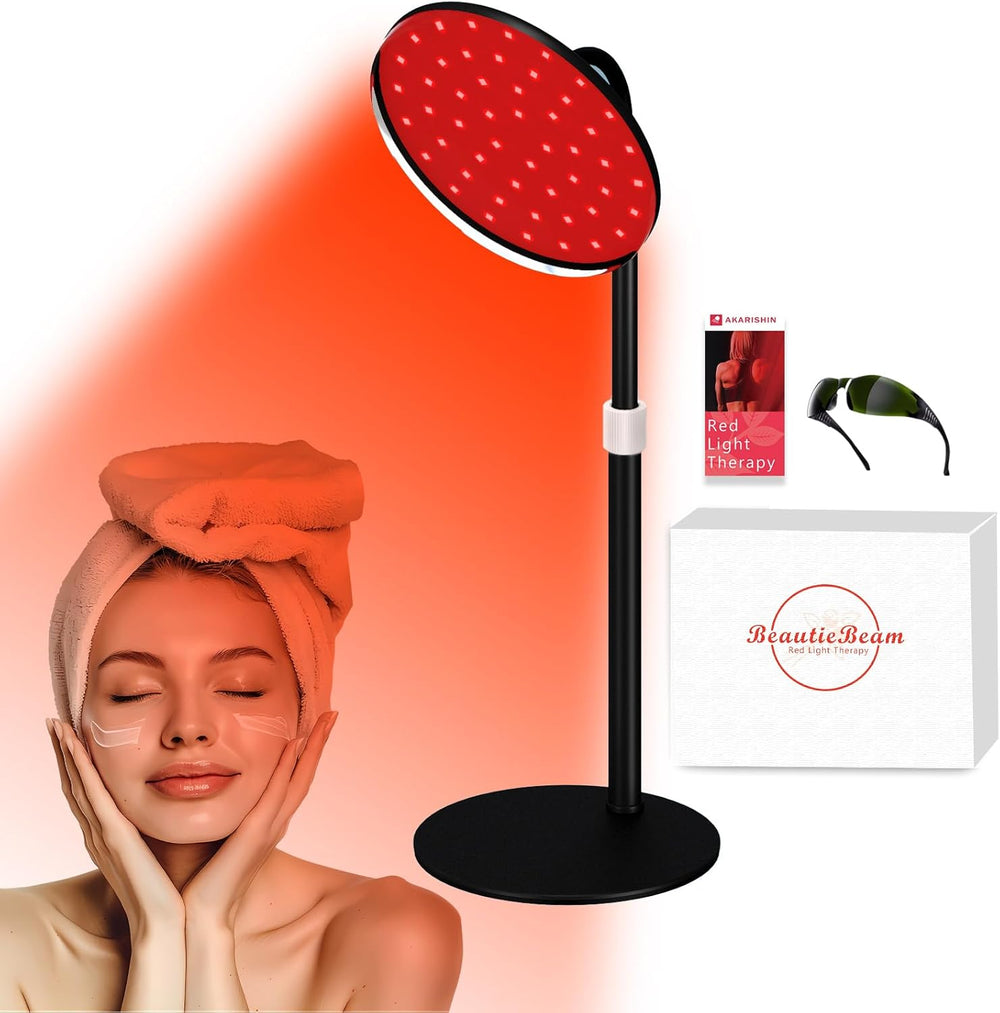 Red Light Therapy Lamp for Face- Facial and Body Treatment with Adjustable Height Stand, 120 LEDs, 590nm, 660nm, 660nm+940nm - Alleviate Muscle Soreness, Skin Vitality, Black - J103