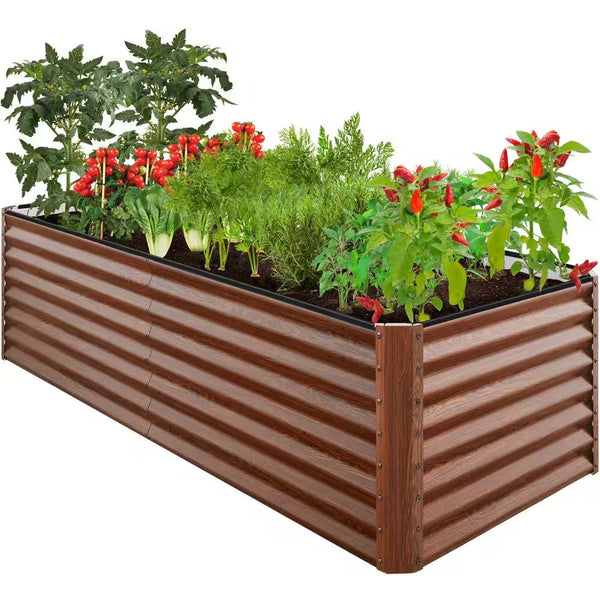 8×4×2ft Steel Raised Garden Bed — Wood Grain — F126