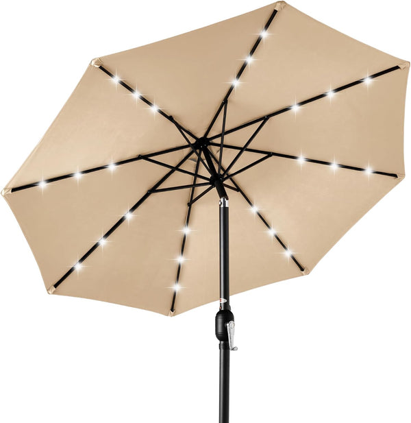 10ft Solar Polyester LED Lighted Patio Umbrella w/Tilt Adjustment and UV-Resistant Fabric - Sand - J173