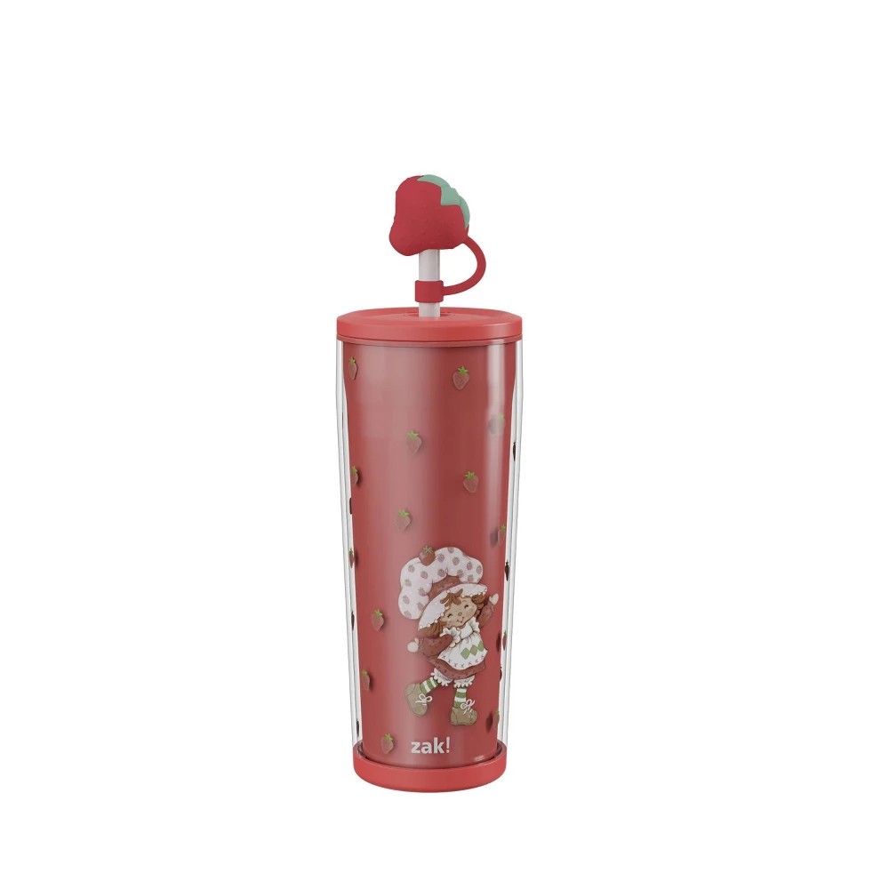 Zak Designs 25oz Strawberry Shortcake Double-Wall Plastic Straw Tumbler with Topper Berry Red 1010