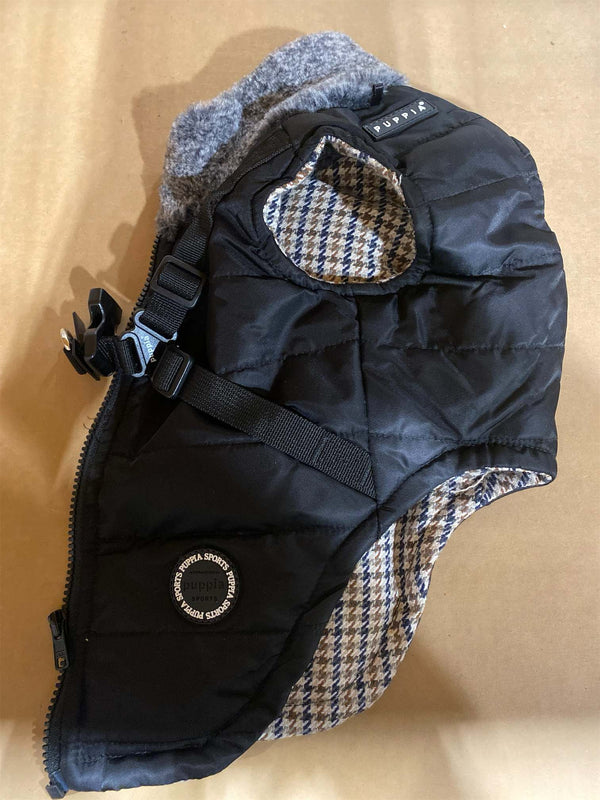 Puppia Donavan Winter Dog Coat with Integrated Harness No Pull Cold Weather Waterproof Warm Fleece Back Zipper, Black, Large - L14 - 624