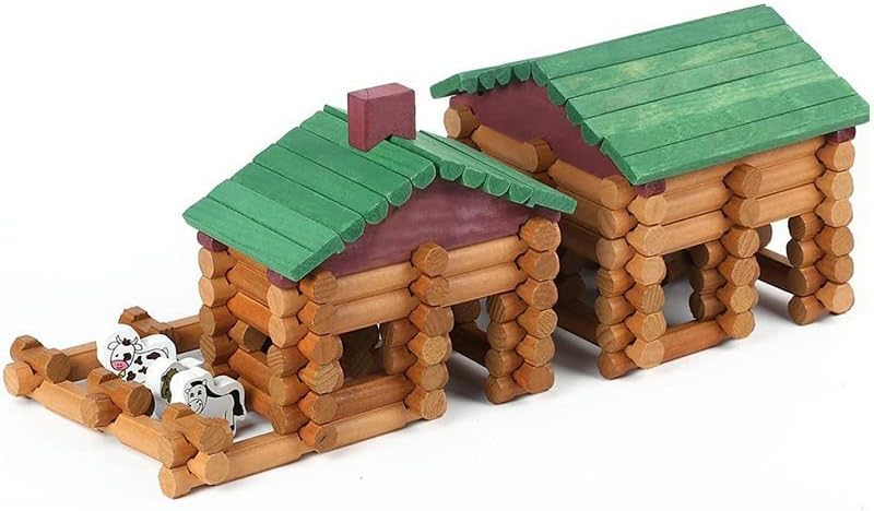 Wondertoys 170 Pieces Wood Logs Set Ages 3+, Classic Building Log Toys for Boy, Creative Construction Engineering Educational Gifts 1354