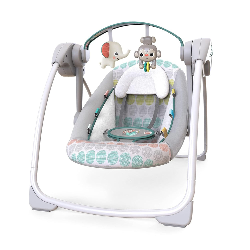 Bright Starts Portable Automatic 6-Speed Baby Swing with Adaptable Speed, Taggies, Music, Removable-Toy-Bar, 0-9 Months 6-20 lbs (Whimsical Wild) 1966