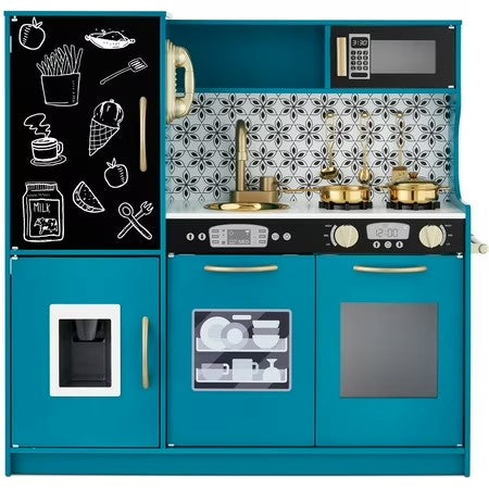 Best Choice Products Pretend Play Kitchen Wooden Toy Set for Kids w/ Telephone, Utensils, Oven, Microwave - Teal - B11 - 1482