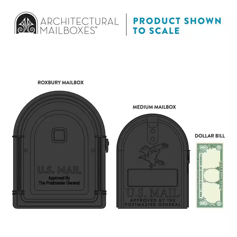 Roxbury Black, Large Steel Post Mount Mailbox and Premium Steel Post Combo 1914