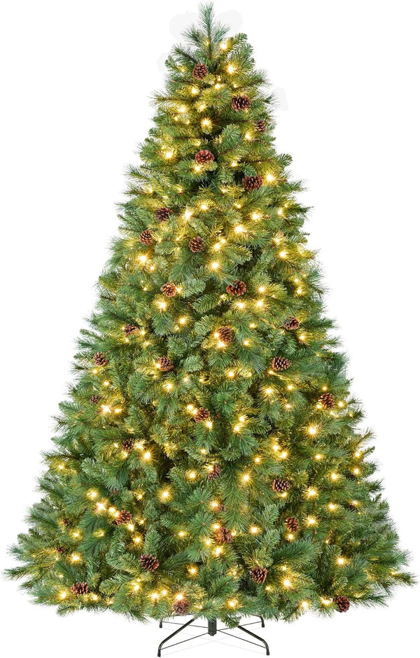 7.5ft Pre-Lit Scotch Pine Christmas Tree, Premium Pre-Decorated Artificial Holiday Decor w/ 1,320 Branch Tips, 2-in-1 White and Multicolor LED Lights, Cordless Setup 738