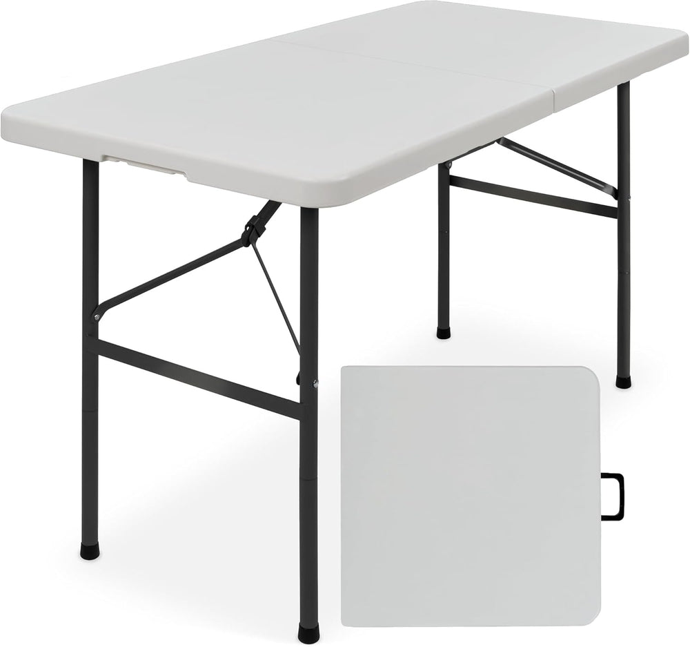 4ft Plastic Folding Table, Indoor Outdoor Heavy Duty Portable w/Handle, Lock for Picnic, Party, Camping - Light Gray - J209