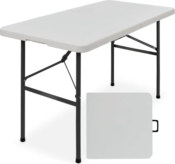 4ft Plastic Folding Table, Indoor Outdoor Heavy Duty Portable w/Handle, Lock for Picnic, Party, Camping - Light Gray - J209