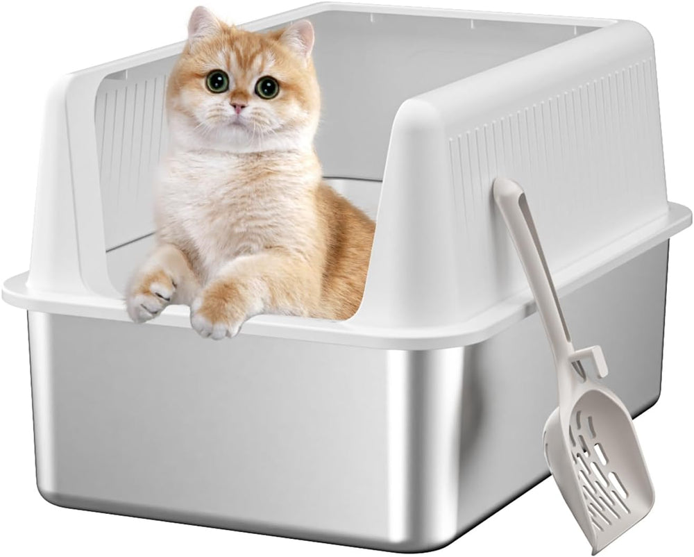 XL Stainless Steel Cat Litter Box w/ Scoop – B27 Appears New