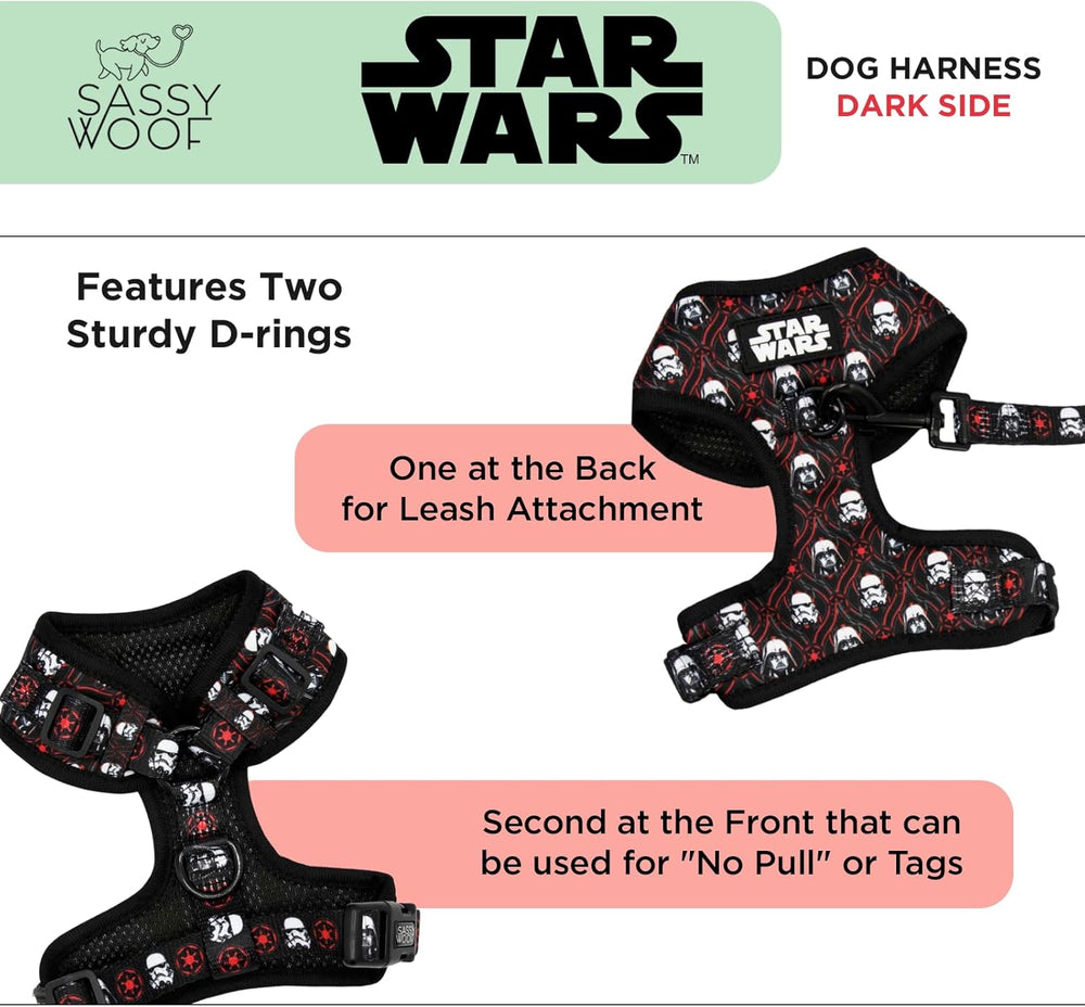 Sassy Woof Dog Adjustable Harness - Star Wars  The Dark Side - XL, Breathable Mesh, No Pull Design with Two D-Rings, Patented Design, Perfect for XL Dogs and Puppies - L13 - 623