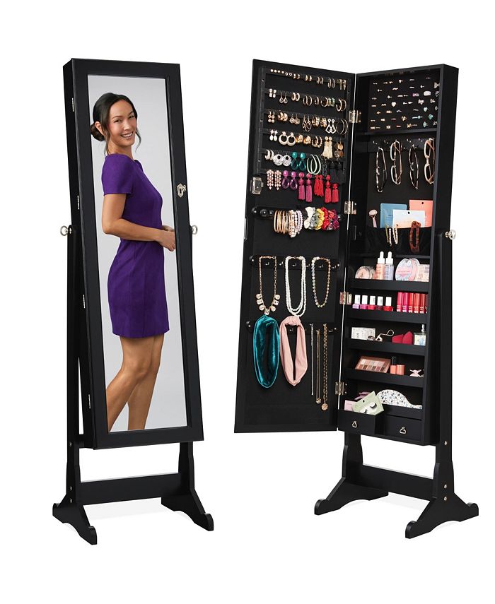 Best Choice Products Jewelry Armoire Cabinet, Full Length Mirror w/ Velvet Storage Interior, Lock - Black -C3-1030