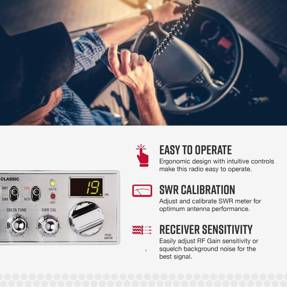 Cobra 29 LTD Classic AM/FM Professional CB Radio - Easy to Operate, Emergency Radio, Instant Channel 9, 4-Watt Output, Full 40 Channels, Adjustable Receiver and SWR Calibration, Black 1392