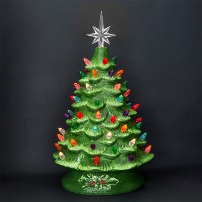 Best Choice Products 15in Pre-Lit Hand-Painted Ceramic Tabletop Christmas Tree w/ 64 Lights - Green - F10 - 1060