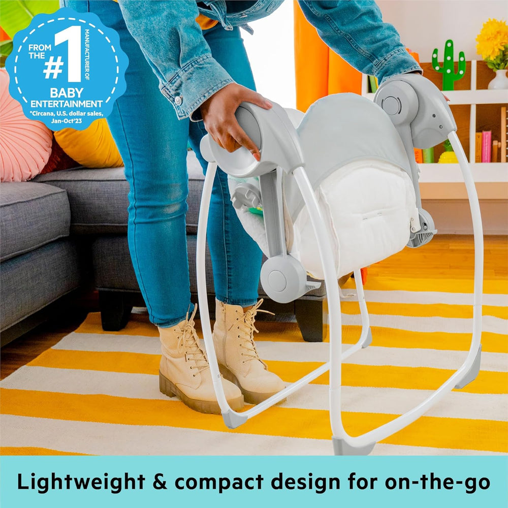 Bright Starts Portable Automatic 6-Speed Baby Swing with Adaptable Speed, Taggies, Music, Removable-Toy-Bar, 0-9 Months 6-20 lbs (Whimsical Wild) 1964
