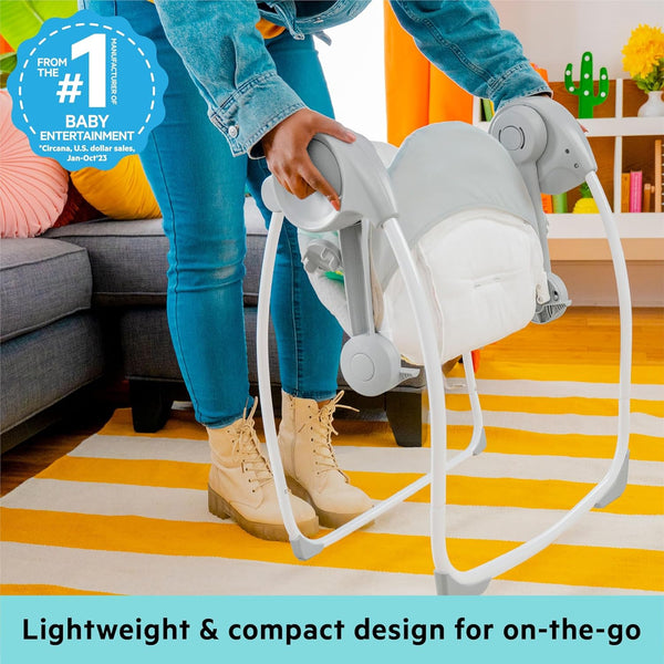 Bright Starts Portable Automatic 6-Speed Baby Swing with Adaptable Speed, Taggies, Music, Removable-Toy-Bar, 0-9 Months 6-20 lbs (Whimsical Wild) 1964