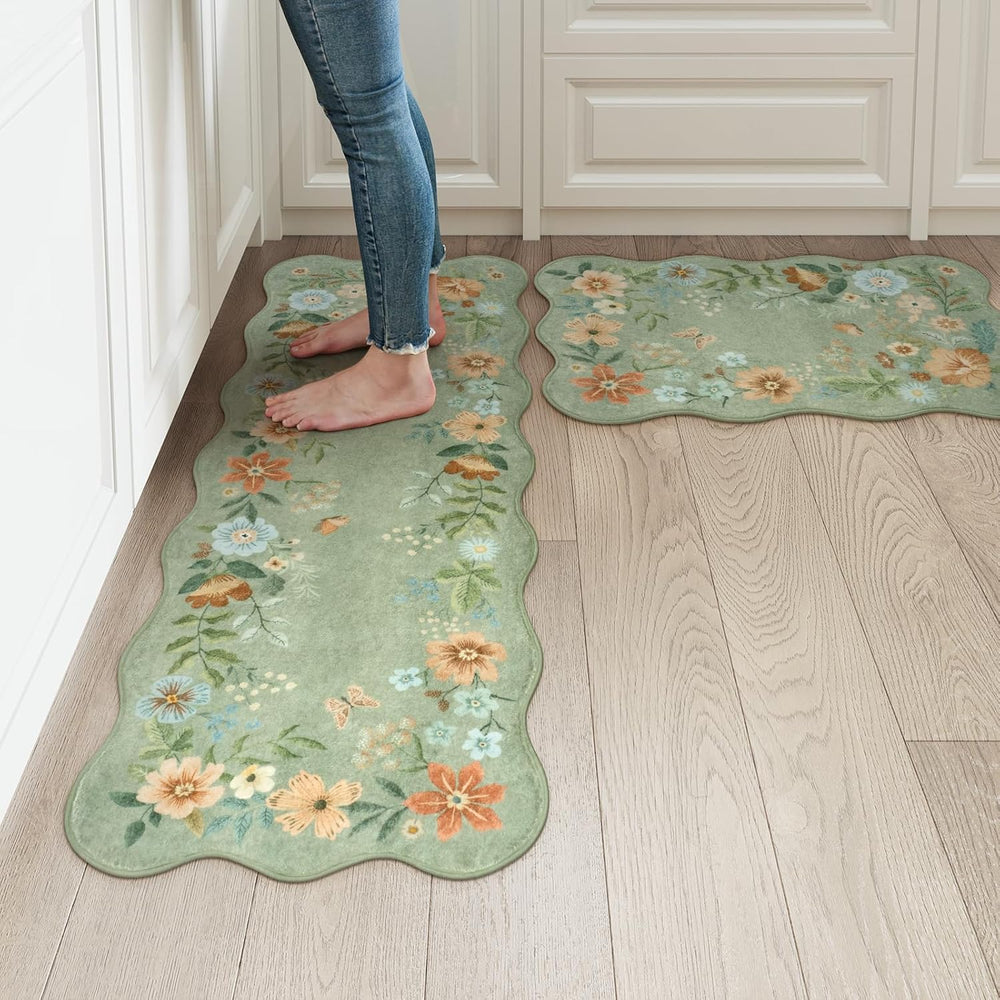 LEEVAN 2-Pc Green Kitchen Rug Set — F144