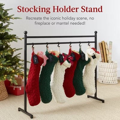 Best Choice Products 3ft Christmas Stocking Stand, Hanging Holiday Decor Display w/ Name Tags, Chalk Marker - Matte Black - G3 - 1618