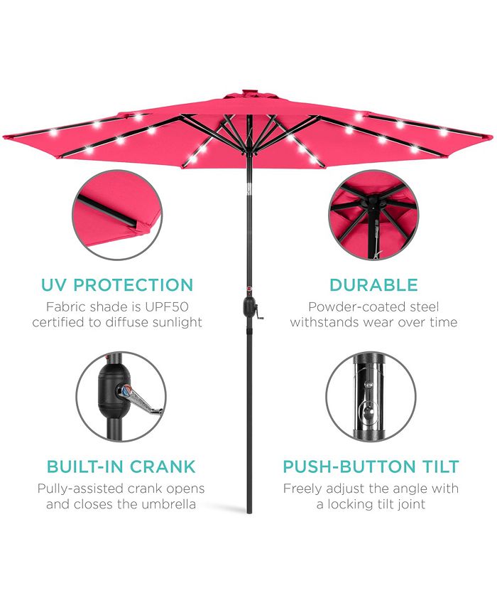 Best Choice Products 10ft Solar LED Lighted Patio Umbrella w/ Tilt Adjustment, UV-Resistant Fabric - Pink - K7 - 466