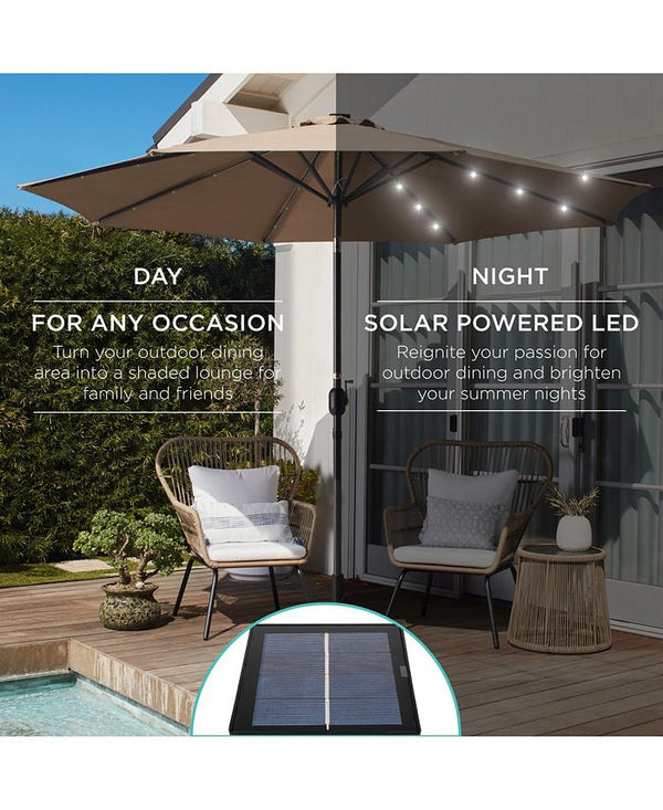 Best Choice Products 10ft Solar LED Lighted Patio Umbrella w/ Tilt Adjustment, UV-Resistant Fabric - Tan/Beige - 0 -L4-0373