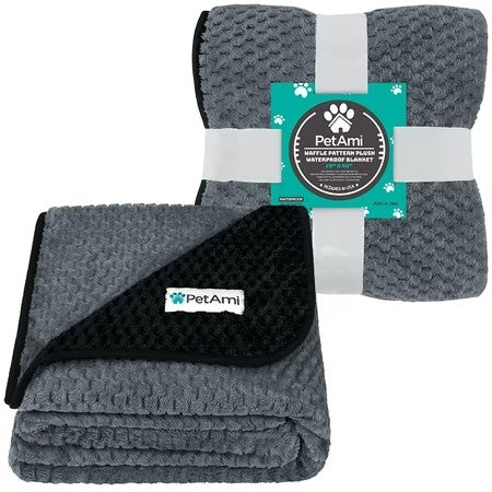 PetAmi Waterproof Dog Blanket, Leakproof Puppy Blanket for Small Medium Dogs, Furniture Sofa Couch Cover Protector, Fleece Pet Throw Indoor Cat Kitten, Reversible Washable Soft Plush, 29x40 Black Gray - L12 - 590
