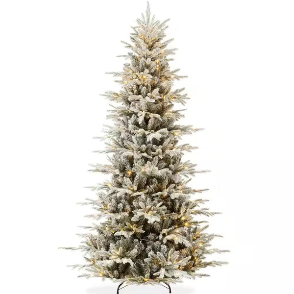 6 ft. Green Fir Pre-Lit Flocked Artificial Christmas Tree with 300-LED Color + Clear Lights - 292