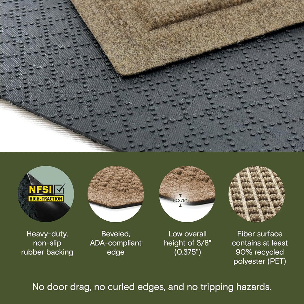 WaterHog Squares Front Door Mat Indoor Outdoor Entrance, Absorbent All-Weather Doormat with Non-Slip Rubber Backing, Dirt & Moisture Trapper, Low Profile, Easy Clean, Made in USA, 22"x60" Camel - J11 - 614