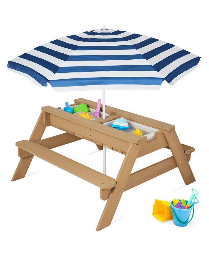 Best Choice Products Kids 3-in-1 Outdoor Convertible Activity Sand & Water Picnic Table w/ Umbrella - Blue 1766 -L2-0017