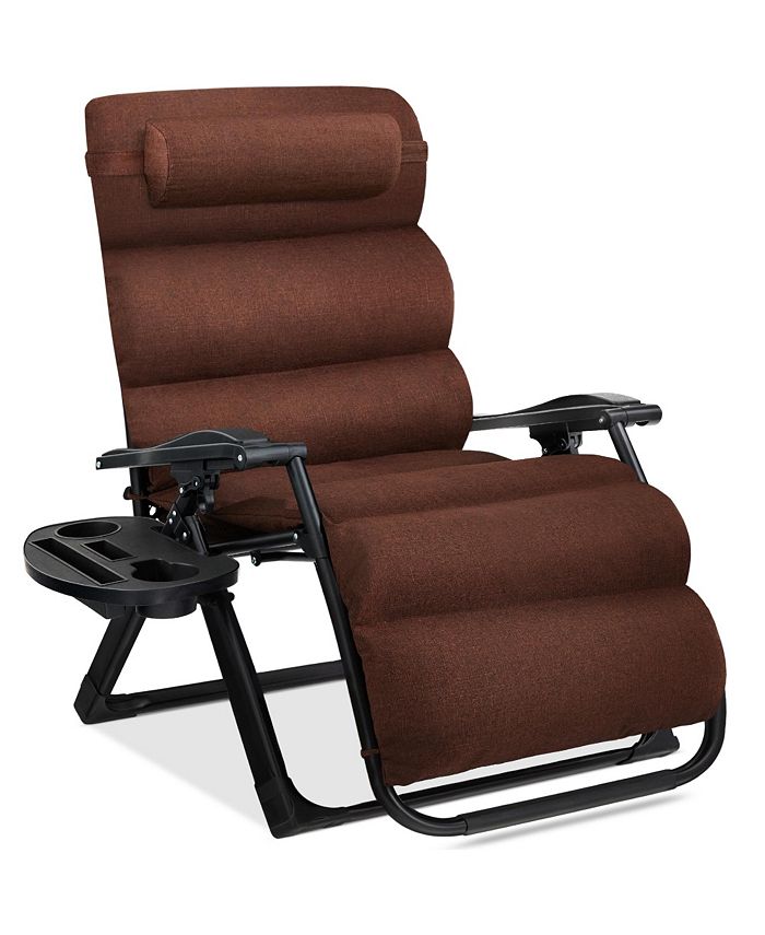 Oversized Zero Gravity Chair, Folding Recliner w/ Removable Cushion, Side Tray - Brown 1234