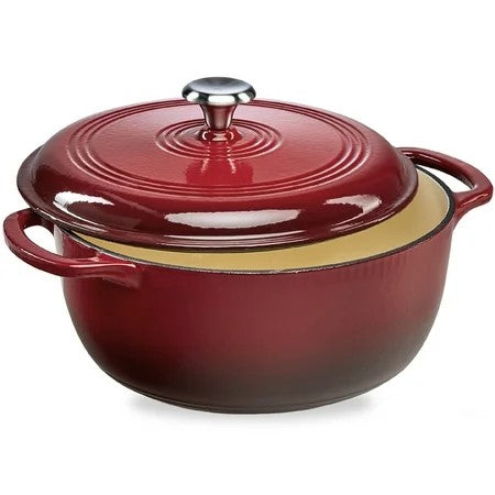 6 Quart Enamel Cast-Iron Dutch Oven, Heavy-Duty Cookware w/ Dual Handles, Lid - Red - K19