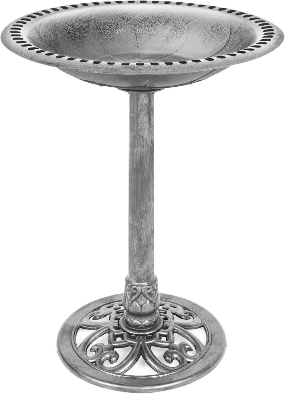 28in Pedestal Bird Bath w/ Fleur-de-Lis Accents — Stone — H26