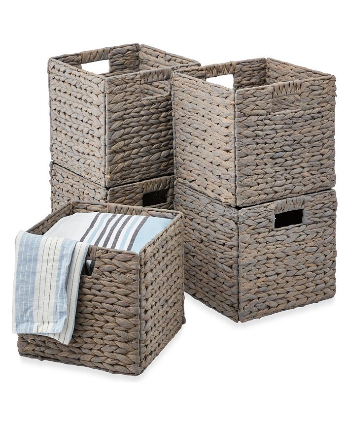 Best Choice Products 12x12in Hyacinth Baskets, Set of 5 Multipurpose Collapsible Organizers w/ Inserts - Gray -K7-0454