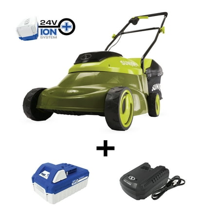 Sun Joe 24V Cordless 14-inch Brushless Push Lawn Mower 3-Position 4.0-Ah Battery & Charger - 1125
