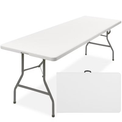 8ft Plastic Folding Table, Indoor Outdoor Heavy Duty Portable w/ Handle, Lock for Picnic, Camping - 211