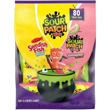 SOUR PATCH KIDS and SWEDISH FISH Mini Soft & Chewy Halloween Candy Variety Pack, 80 Bags (Qty: 2) - C55